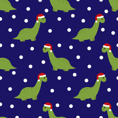 Seamless pattern with cute kawaii dinosaur. Vector illustration.	