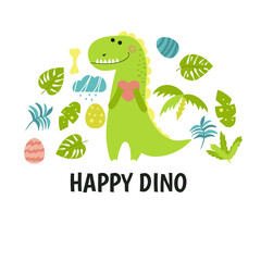Greeting card with cartoon dinosaur.
