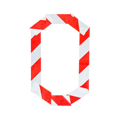 Number 0 is made of red and white warning tape. Isolated on white background