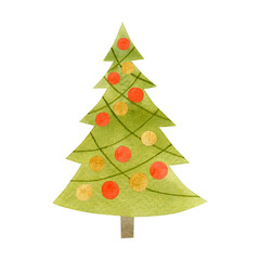 Watercolor drawing of a Christmas tree Isolated on white background.