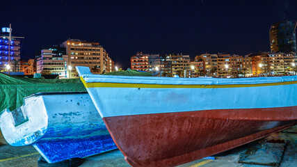 Plakat fishing boats in the canteras beach