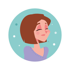 woman with close eyes character avatar in cartoon flat style round icon
