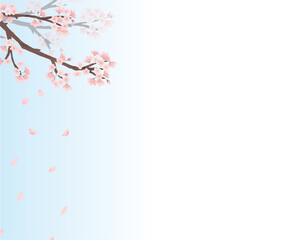 桜　フレーム 青　メッセージ　水彩　手描き
