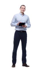 business man with clipboard. isolated on a white