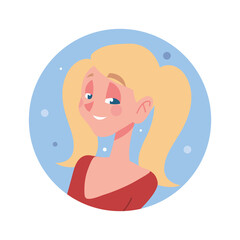 blonde girl character avatar in cartoon flat style round icon