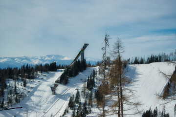 Fototapeta premium Ski jumping ramps in the High Tatras near Štrbské Pleso, Slovakia