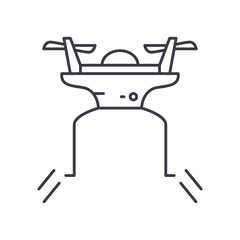 Drone flight icon, linear isolated illustration, thin line vector, web design sign, outline concept symbol with editable stroke on white background.