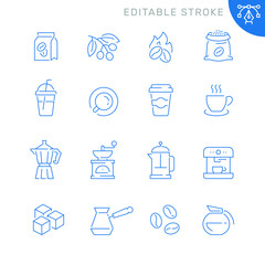 Coffee related icons. Editable stroke. Thin vector icon set