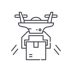 Drone logistics icon, linear isolated illustration, thin line vector, web design sign, outline concept symbol with editable stroke on white background.