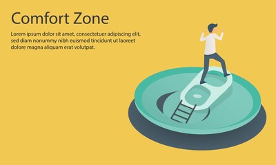 man exit from comfort zone, challenges fear,Self improvement, aspiration find success and opportunities,Vector illustration.