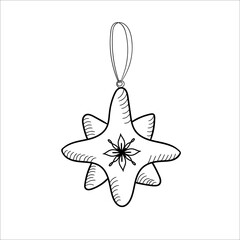 Christmas star. Winter home decoration. Element New Year decor and comfort. Isolated vector object on a white background. Hand drawn  sketches in doodle style. 