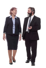 businessman and businesswoman walking together. isolated on a white