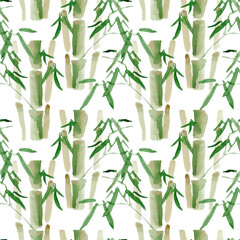 Fototapeta na wymiar bamboo grove, watercolor drawing illustration seamless pattern.