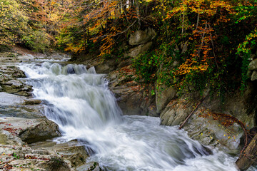 Cubo waterfall in Irati forest in Navarra, Spain