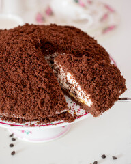 mole pie on white wood - homemade cake