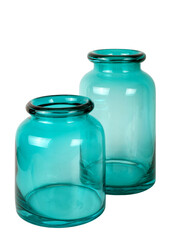 Two empty glass green jars isolated on a white background
