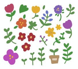 set of flowers, vector, hand drawn elements.