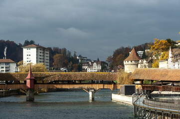 medieval house tower and bridge in the old town of Lucerne, Switzerland