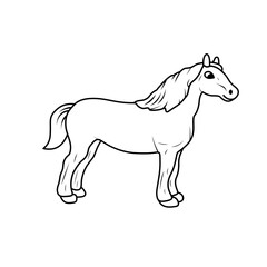 Coloring of Horse Cartoon, Cute Funny Character, Flat Design