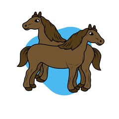 Illustration of Brown Horse Cartoon, Cute Funny Character, Flat Design