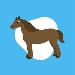 Illustration of Brown Horse Cartoon, Cute Funny Character, Flat Design