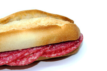 Salami sandwich on spanish pitufo bread mollete