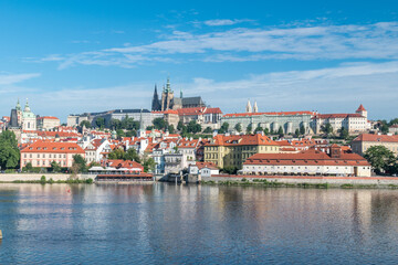 Fototapeta na wymiar View of hill and Vltava river in old town of Prague, Czech Republic.