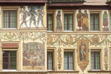Fototapeta premium medieval house painted with fresco in the old town of Lucerne, Switzerland