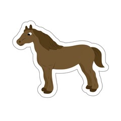 Sticker of Brown Horse Cartoon, Cute Funny Character, Flat Design