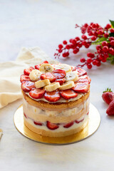 Strawberry and Banana Pie - on a white background