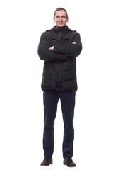 confident young man in an autumn jacket . isolated on a white