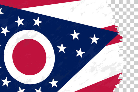 Horizontal Abstract Grunge Brushed Flag of Ohio on Transparent Grid.