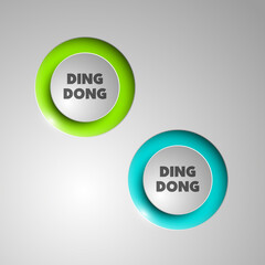 web round button for website or app. Isolated bell sign with border, reflection and shadow on background. Vector eps10.