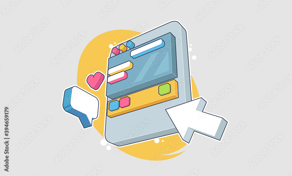 Poster abstract isometric concept app development. innovation in ui and software development. illustration 