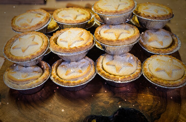 A pile of Christmas mince pies at a Christmas market