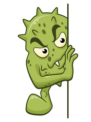 Cartoon microbe peeking around the corner