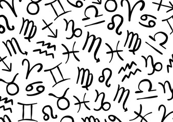 Zodiac sign shape pattern paper, wallpaper, backdrop. Doodle hand drawn style. Illustration background.
