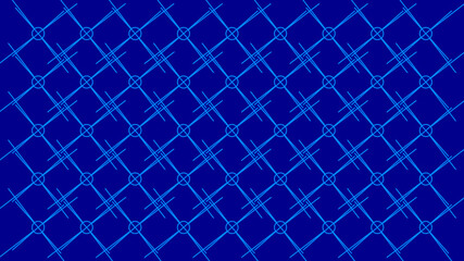 Fototapeta na wymiar Crossing diagonal lines and circles structure on blue background. Modern minimalistic pattern concept
