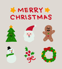 Fototapeta na wymiar christmas card with snowman, vector, hand drawn elements, christmas elements 