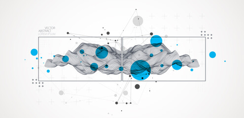 Modern science or technology elements in square. Trendy abstract background. Surface illustration. Vector.