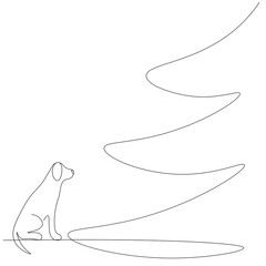 Christmas background with tree and dog. Vector illustration	
