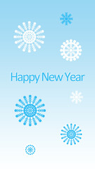Postcard Happy New Year, snowflakes on a soft blue background