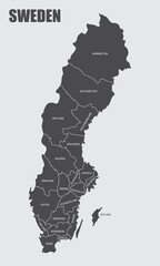 The Sweden isolated map divided in counties with labels © luisrftc
