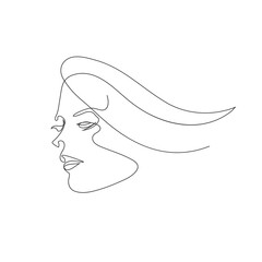 Female face drawn in one line. Continuous line.