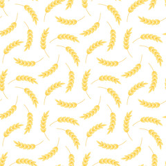 Obraz premium Vector seamless pattern illustration ears of wheat. Whole grain, natural, organic background for bakery package, bread products.