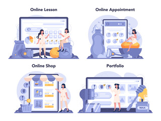 Depilation and epilation online service or platform set. Hair removal