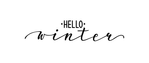 Hello winter. Hand drawn calligraphy and brush pen lettering. design for holiday greeting card and invitation of seasonal winter holidays, t-shirt, prints and posters and other types of holiday design
