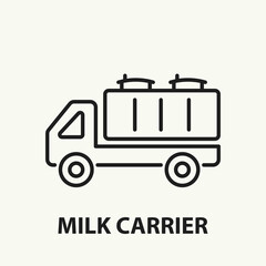 Milk carrier line icon. Tanker with milk linear flat sign. Vector illustration.