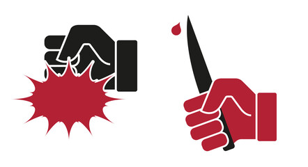 Demands, violence, hand beats, hand with a knife. Vector illustration