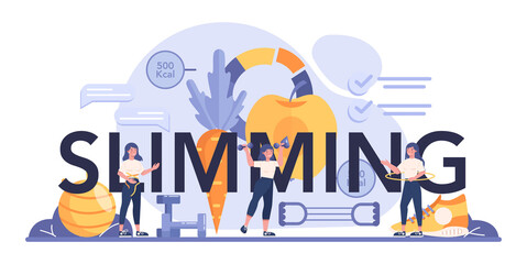 Slimming typographic header. Diet plan and physical activity.